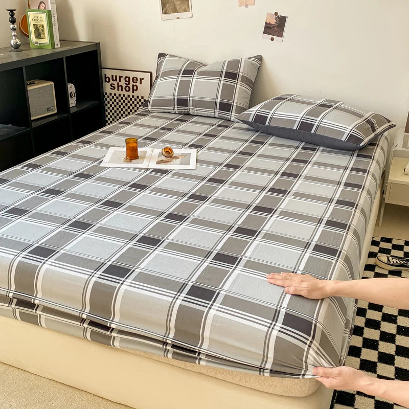 Sábana Ajustable Estilo Plaid, Funda de Cama Suave para la Piel, Sábana Elástica para Habitación de Niñas y Niños, Ropa de Cama para el Hogar (Sin Funda de Almohada)