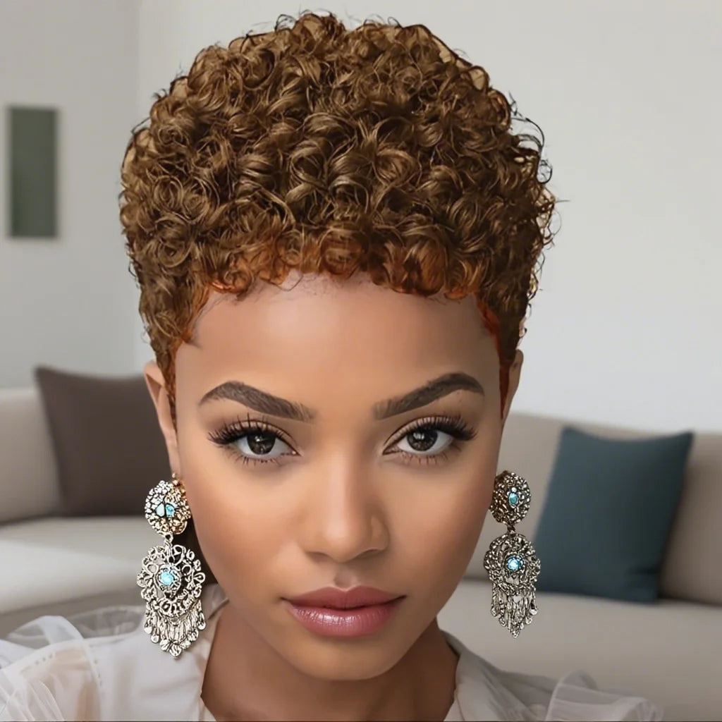 Peluca corta rizada tipo afro kinky