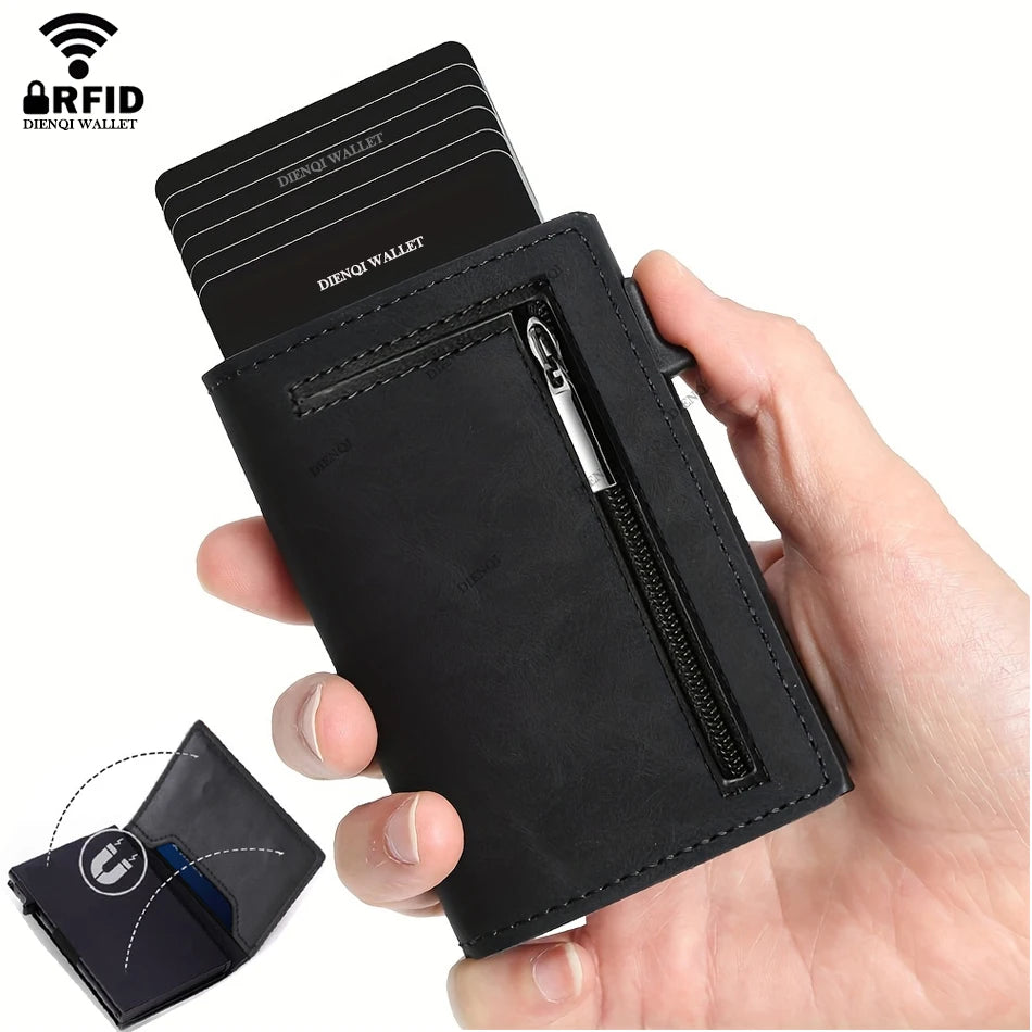Magnetic Credit Card Holder Luxury Men Wallet Rfid Blocking Pop Up Minimalist Wallet Leather Bank Cardholder Case Vallet for Men