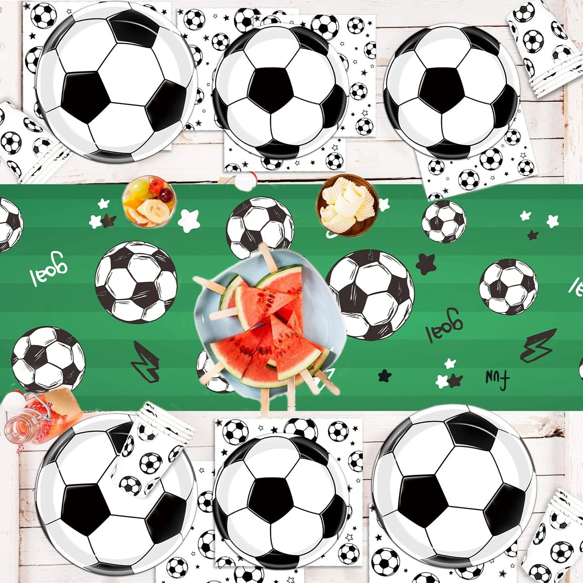 180x35cm Camino de Mesa de Fútbol, Decoraciones de Poliéster, Mantel de Fútbol, Decoraciones de Fiesta de Cumpleaños de Fútbol, Decoración Temática Deportiva