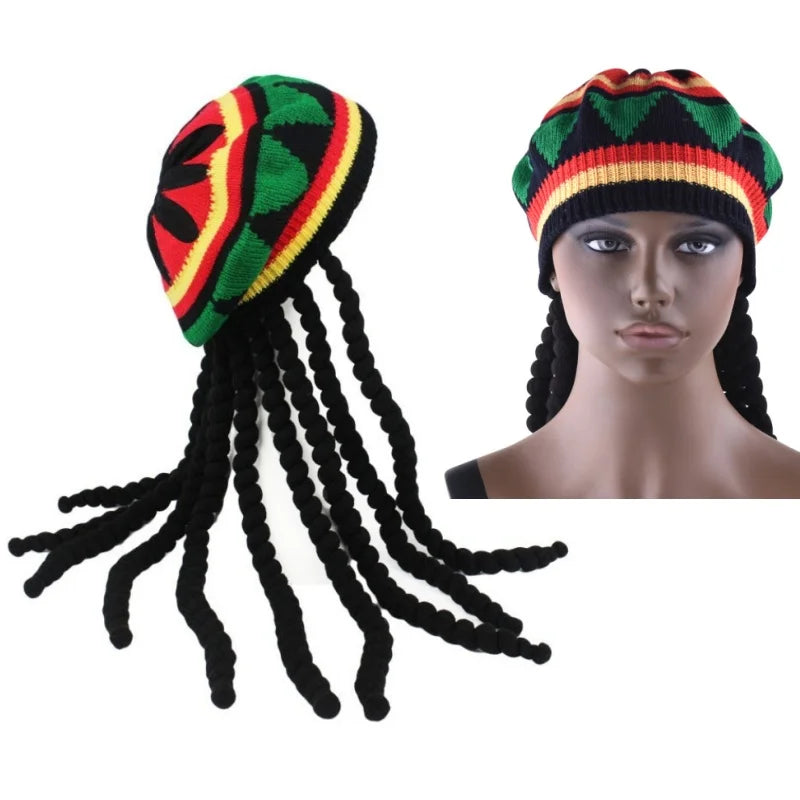 Unisex syntetisk parykk strikket flettehatt jamaikansk bob rasta lue dreadlocks-parykk Bob Marley karibisk hiphop cosplay hodeplagg