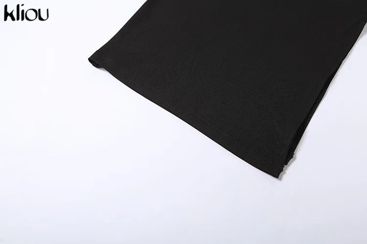 Kliou Elegante Vestido Largo de Oficina para Mujer Color Liso Cuello Vuelto Manga Corta Botones Abertura Lateral Moldeador de Cuerpo Estilo Urbano