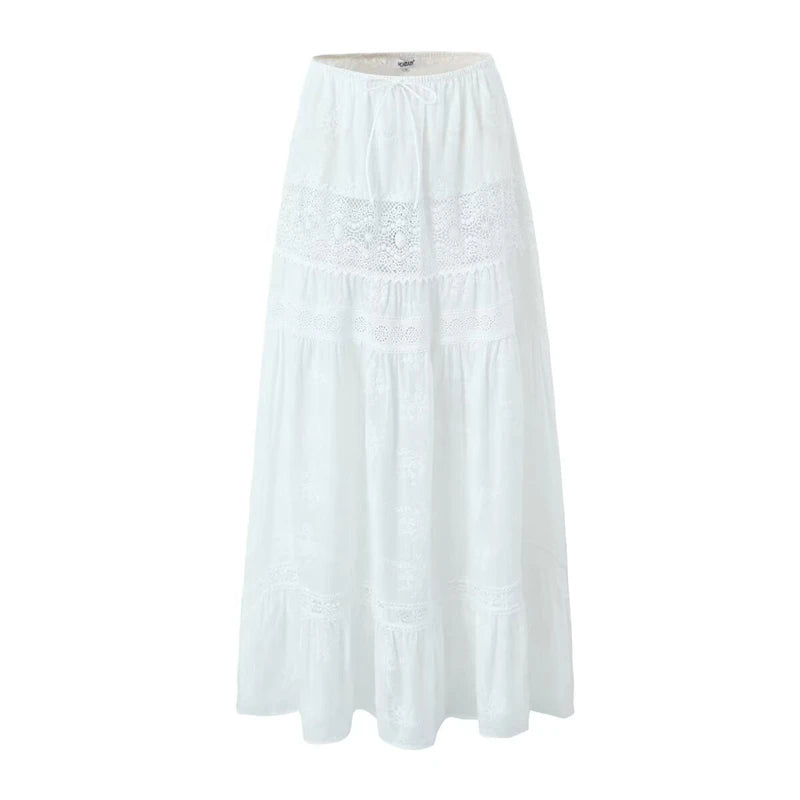 Conjunto de falda larga y camisa blanca con borlas para mujer, blusa suelta con botones, solapa y manga de puño, falda acampanada de cintura alta, conjunto de 2 piezas para verano de 2025