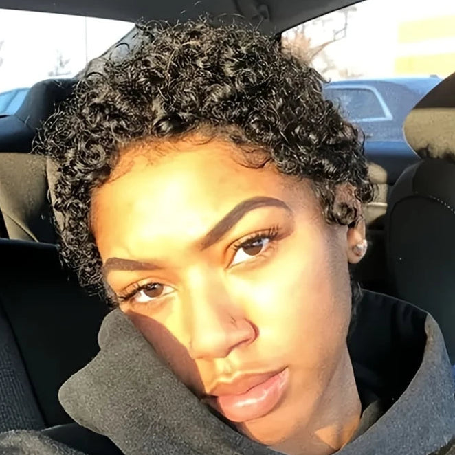Short Afro Curly Pixie Wig (4")