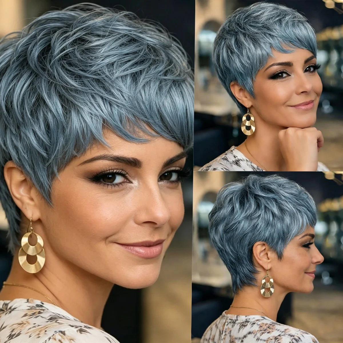 Pixie Cut-parykk Grå brasiliansk menneskehår Kort Pixie Cut-parykk for kvinner til daglig bruk Full maskinlaget parykk for kvinner