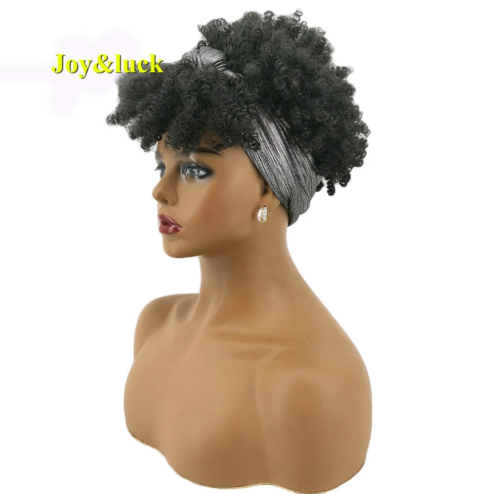 Burgundy Afro Curly Headband Wig