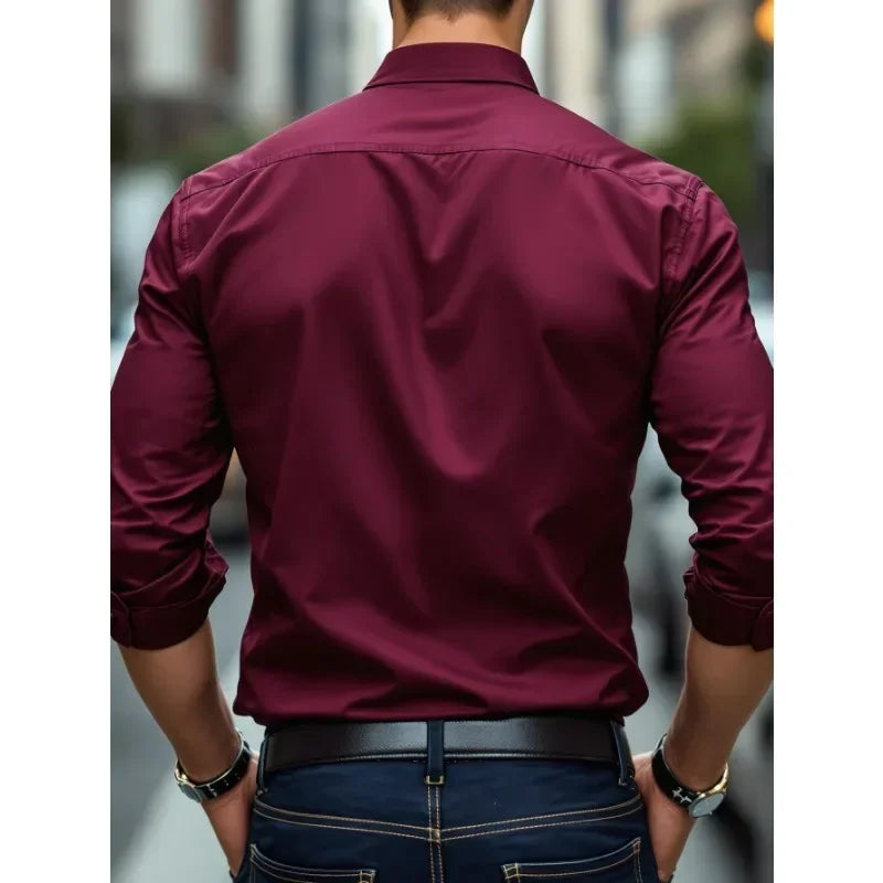 Men's Shirt Brand New Solid Color Long Sleeve Smart Casual Four Season Elastic Male Business Shirts