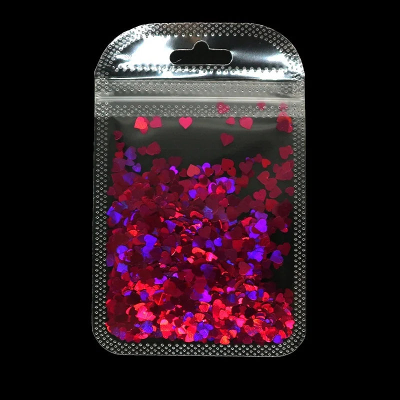 2g Holographic Nail Art Glitter Shiny Sweet Love Red Heart Flakes Sequins 3D Nail Paillette Manicure Valentine's Day Decorations