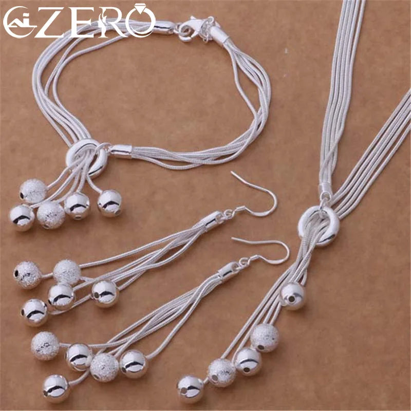 Conjunto de joyas de plata de ley 925 de diseñador fino al por mayor, borlas, cuentas, pulseras, collares, pendientes, regalo de boda y fiesta de moda