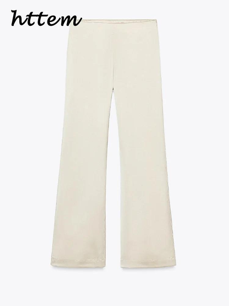 Elegantes Conjuntos de Pantalones de Satén para Mujer, Blusas sin Mangas sin Espalda Tipo Tubo, Pantalones de Pierna Ancha con Cremallera, Trajes de Vacaciones de Verano 2025 para Mujer