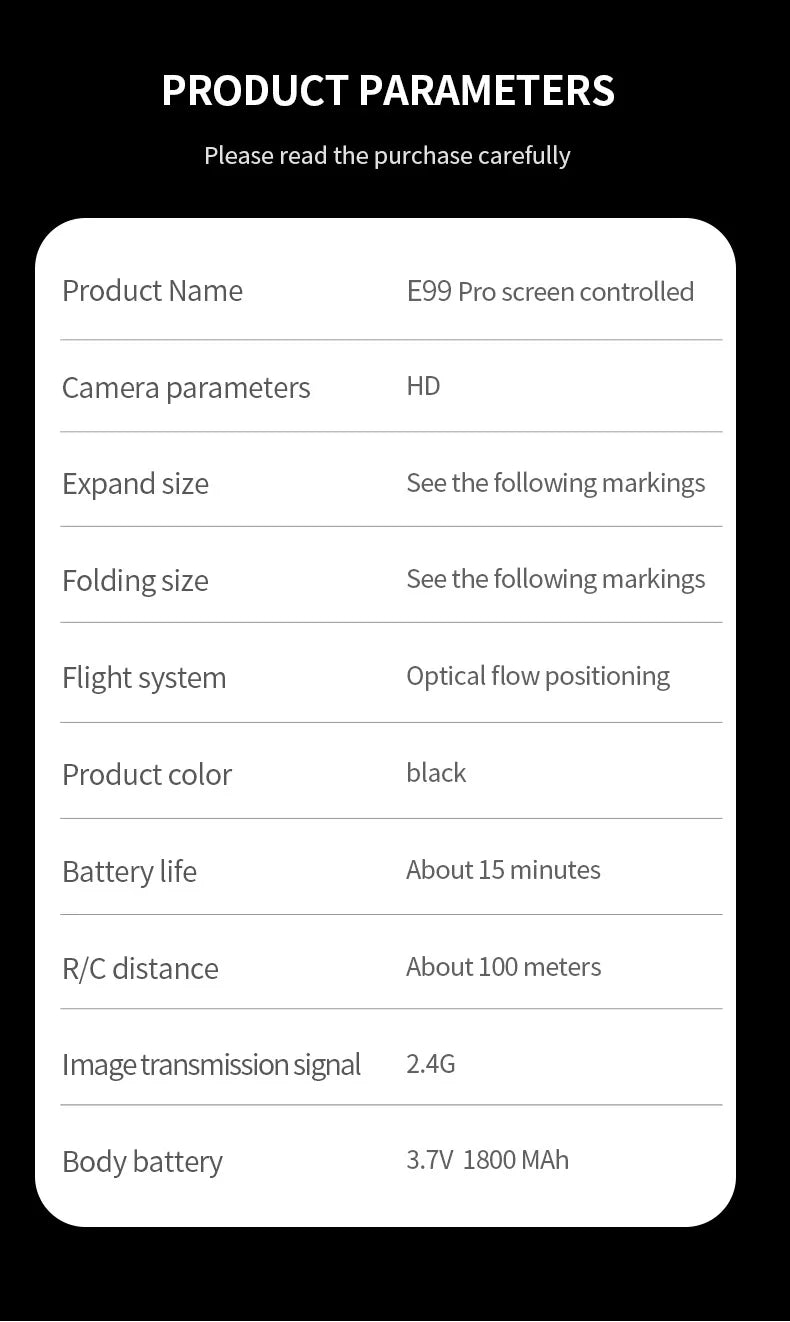 E99 PRO Drone Skjermkontroll Luftdrone Høydefinisjon Dobbeltkamera Fjernstyrt Fly, Sammenleggbar Quadcopter Barnegave