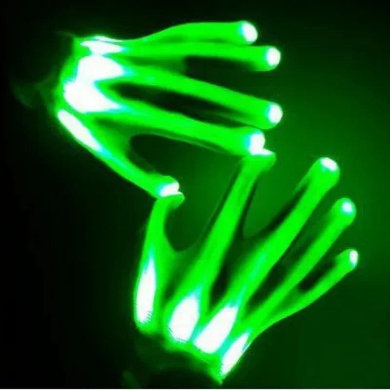 Guantes LED Neon Guantes Brillantes Fiesta de Halloween Accesorios de Luz Guantes Luminosos Parpadeantes de Calavera Suministros para Disfraces de Escenario