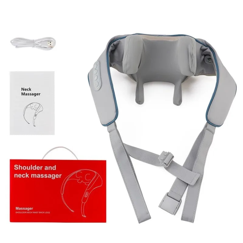 Chal de masaje eléctrico amasador de hombros, masajeador inalámbrico automático de cuello y espalda, almohada de masaje relajante para los músculos de la espalda y el trapecio.