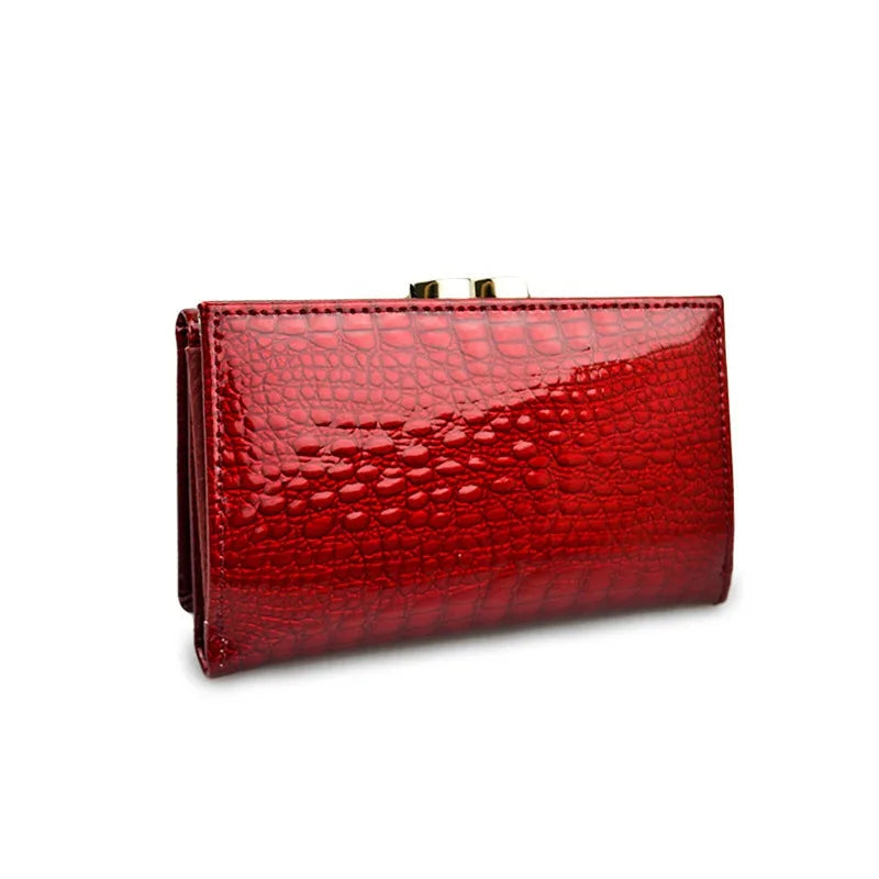 Cartera de piel charol de lujo para mujer Estilo euro-americano Monedero de diseñador Piel de vaca Patrón de cocodrilo Compacta Alta calidad