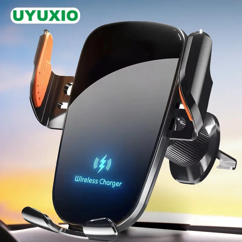 UYUXIO 15W Fast Charging Wireless Car Charger Manual Clamp Air Vent Car Mount Phone Holder for iPhone Samsung Android Phones