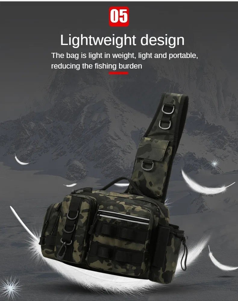 Fishing Tackle Backpack Lure Box Gear Storage Bag Fanny Pack for Men Fly Fishing Backpack with Rod Holder Sling Shoulder Bag