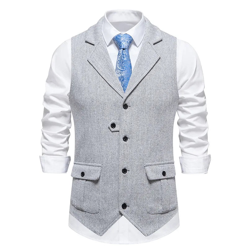 Chaleco de Traje de Hombre de Espiga Chaleco de Negocios Boda Casual Cuello Vuelto Chalecos de Vestir para Hombres Fiesta Formal V07