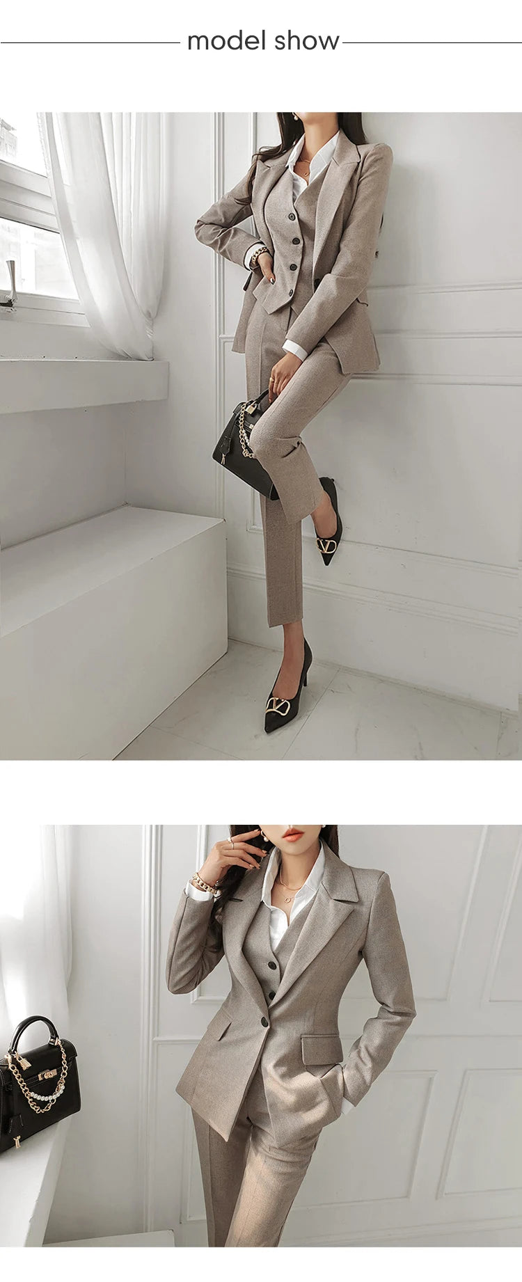 Mote Vår Høst Formelt 3-delt antrekk Dresser Dameklær Pendlerdress Topper Frakk Blazer Vest Lange Bukser Buksesett