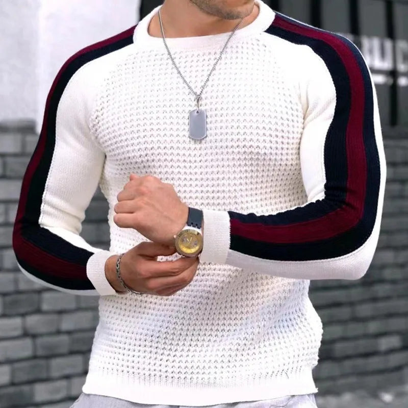 Suéter de punto informal de moda para hombre, de manga larga, cuello redondo, suéter de punto, jersey para hombre, ropa de hombre