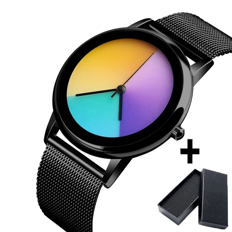 Nuevo y exclusivo reloj de mujer a la moda, informal, con esfera de color cambiante, de cuarzo, ultrafino de acero, para mujer, regalo especial