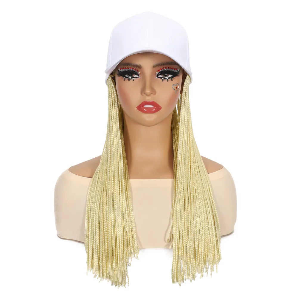 SQRDGQ Synthetic Braided Hair Hat Wigs for Woman 14inch Bug Black Blonde Braided Extensions with Baseball Cap Woman Wigs