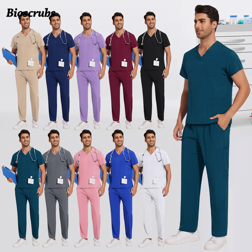 Sykehusarbeidsklær Medisinske uniformer V-hals Lege-sykepleier arbeidsklær Kirurgi-skrubbsett Tannlege-apotek-arbeidsklær Kortermet drakt
