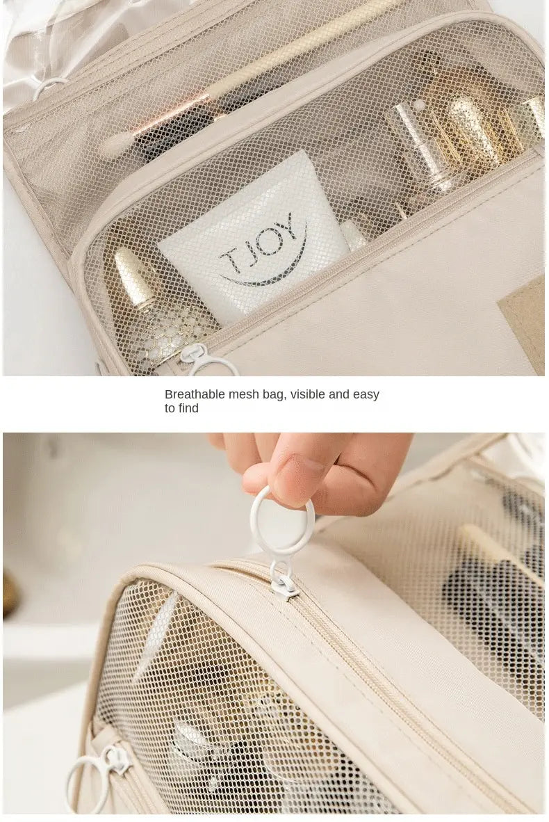 Bolsa de Maquillaje de Viaje, Neceser Organizador de Cosméticos, Impermeable, para Baño, con Gancho, Bolsa de Aseo de Alta Calidad para Mujer