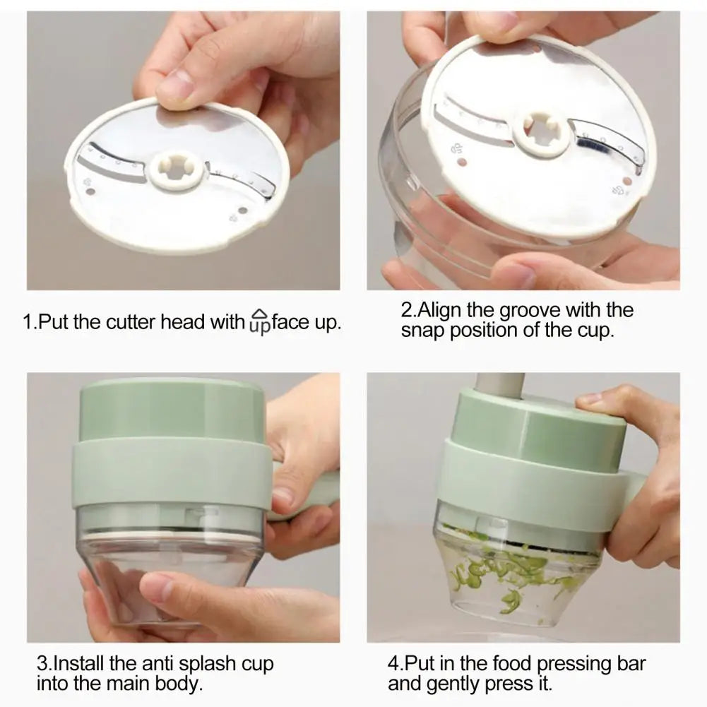 Garlic Grinder With Handle Electric Meat Mincer Garlic Chopper Chili Ginger Fruit Vegetable Onion Cutter Kitchen Cooking Gadget