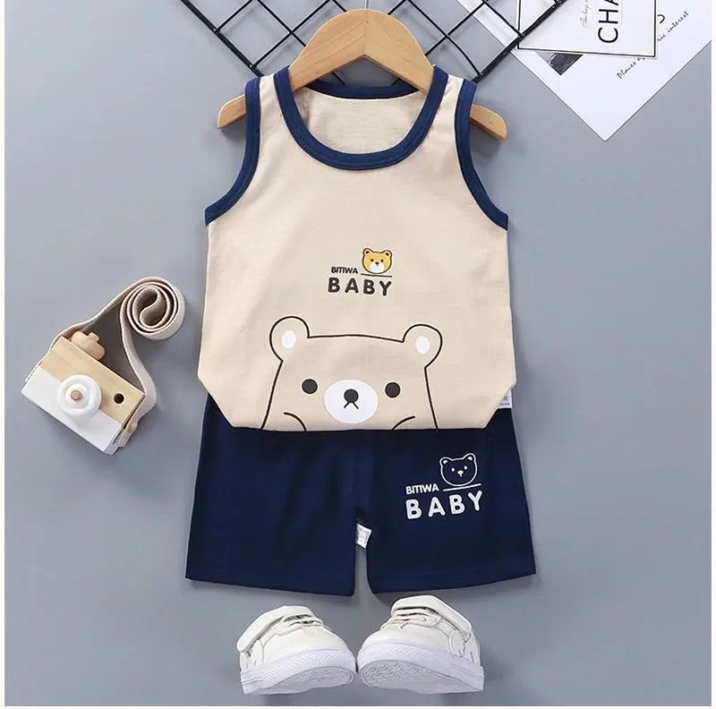 Conjuntos de ropa para niños y niñas, chaleco, traje de verano, ropa infantil, camisetas de algodón para bebés, pantalones cortos, camiseta sin mangas
