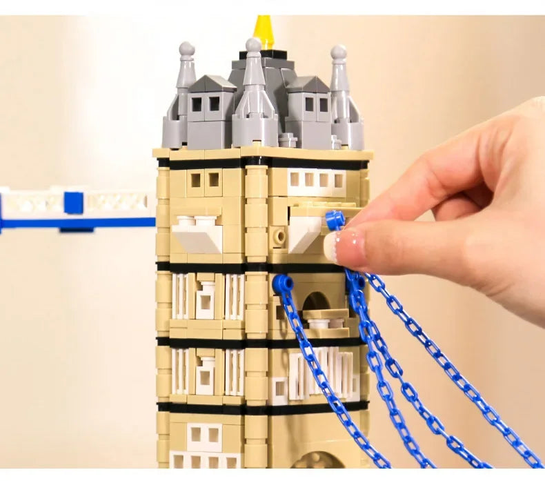 Creative Construction World Famous Modern Building Modelo de Arquitectura de Ladrillos Puente de la Torre de Londres, Inglaterra, Colección de Juguetes para Niños