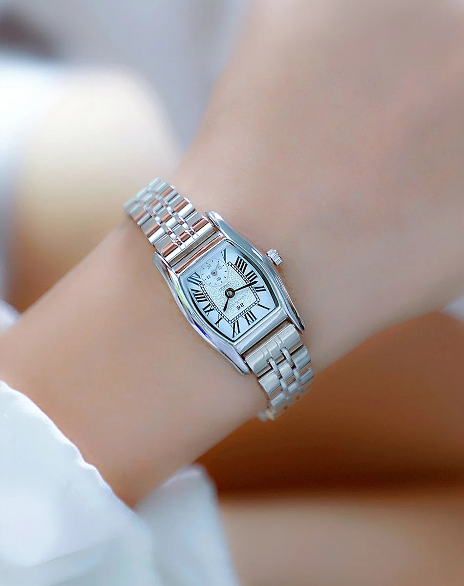 Relojes para mujer, elegante, vintage, rectangular, para dama con correa pequeña de cuero marrón, a la moda, dorado, de cuarzo, reloj de pulsera para mujer 2025