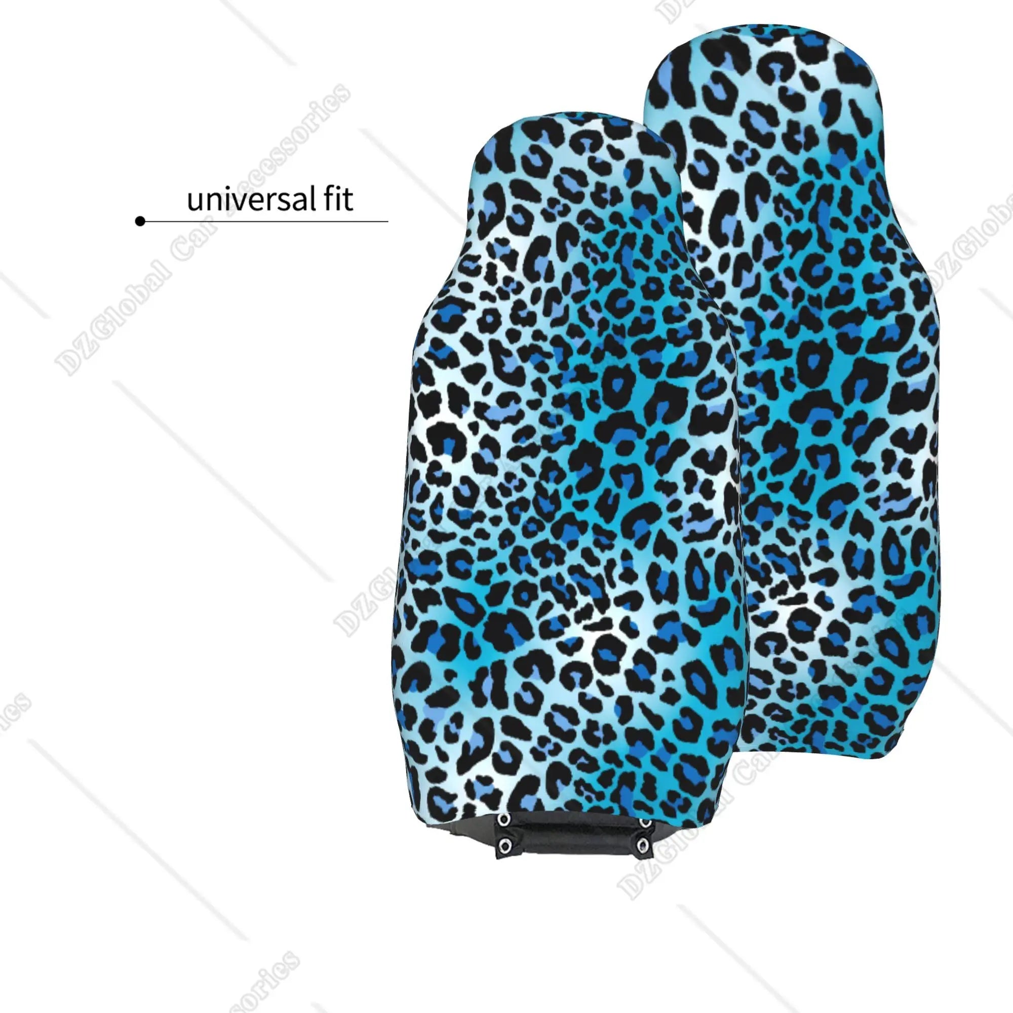 Housses de siège auto à imprimé léopard bleu pour hommes et femmes. Confortables et universelles, elles protègent les sièges avant baquets.