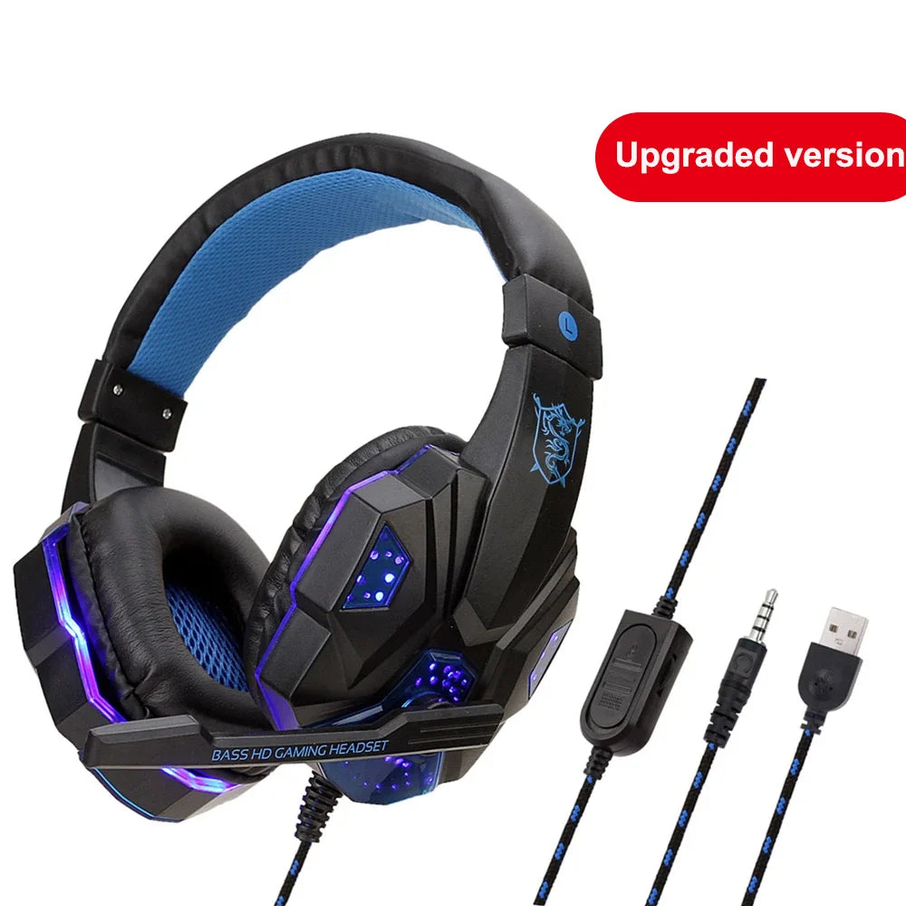New Gaming Headphones Headset With LED Light Deep Bass Stereo Wired Gamer Earphone Mic for PS4 Xbox PC Laptop Phone One Switch