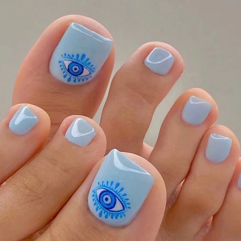 Flores Blancas Uñas Postizas Artificiales Francesas Nude Rosa Uñas Falsas para Pies con Pegamento Uñas Postizas Cortas Planas para Pies al por Mayor