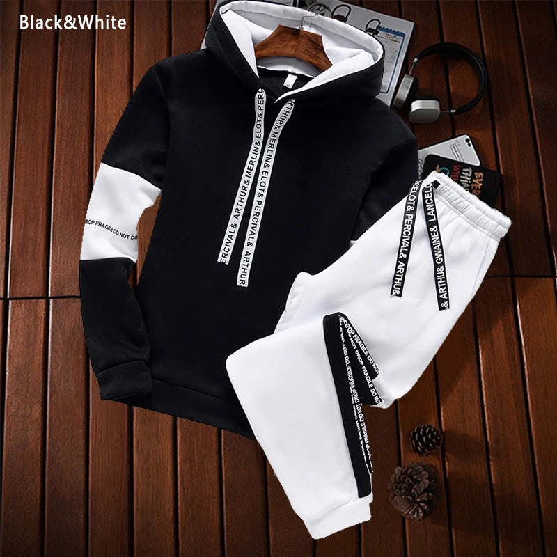 Chándal de hombre casual de lujo con sudadera con capucha de alta calidad, clásico, blanco y negro, traje de simplicidad o top o pantalones para correr