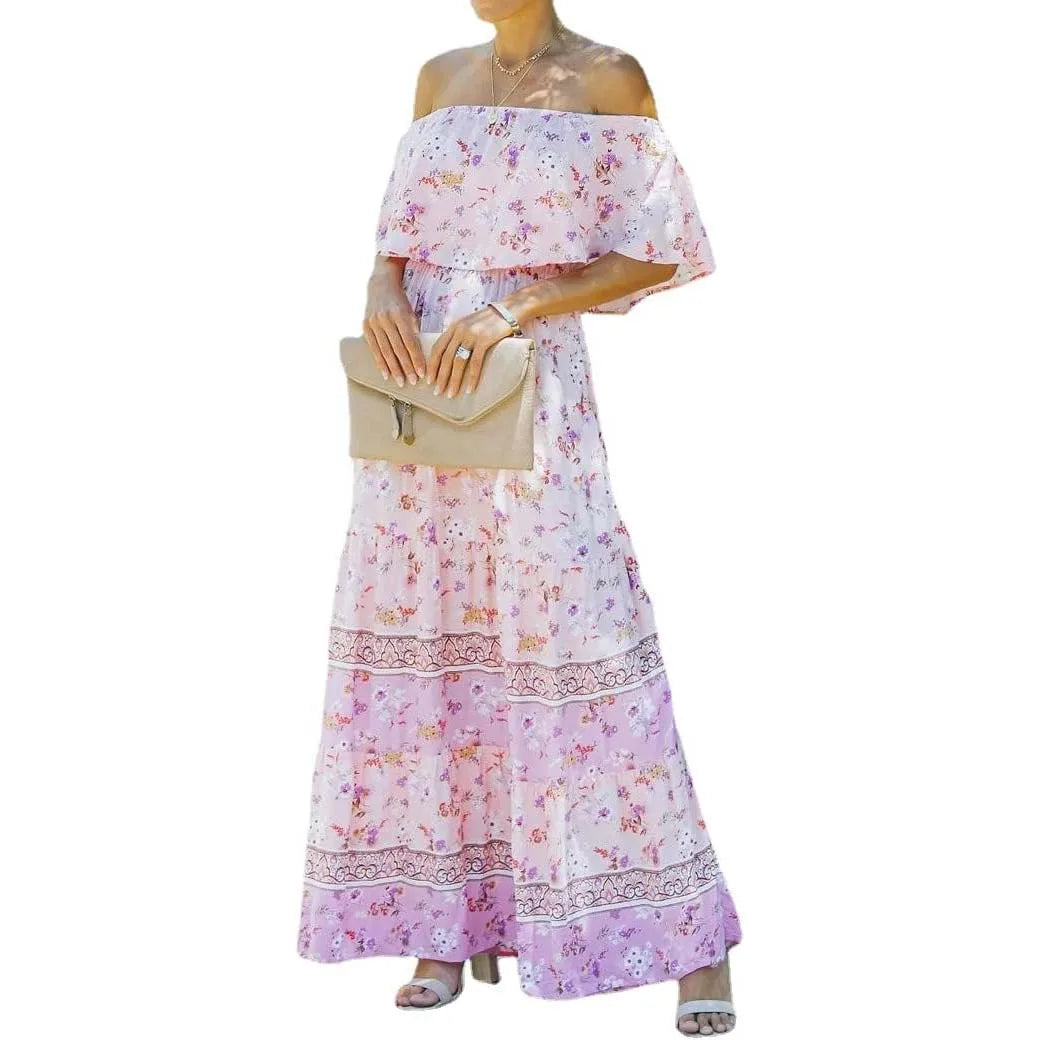 Vestido mexicano tradicional étnico mexicano del Cinco de Mayo con estampado floral de verano y hombros descubiertos para mujer