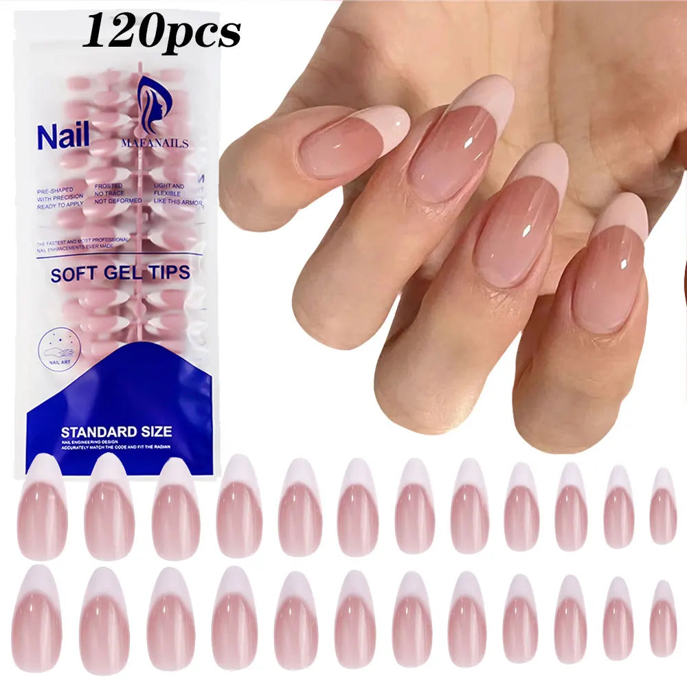 120 Uñas postizas acrílicas hechas a mano con diseño de ataúd de color rosa ombré, brillo, diseño degradado, artificiales