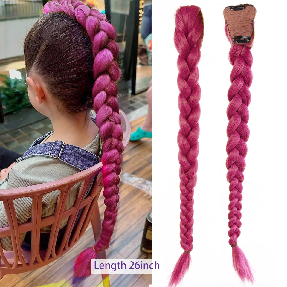 Synthetic Braided Purple Hair Ponytail Rumi Costume Hairstyle Long Ponytail with Rubber band and Clips for Kids Girls Christmas