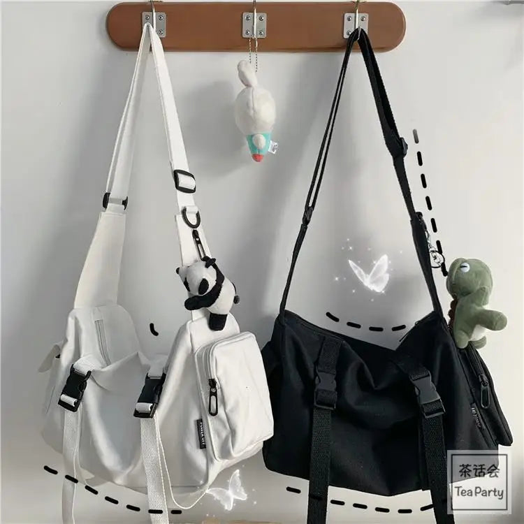 Sac bandoulière en toile pour jeunes, version décontractée, grande capacité, couleur unie, pour femmes