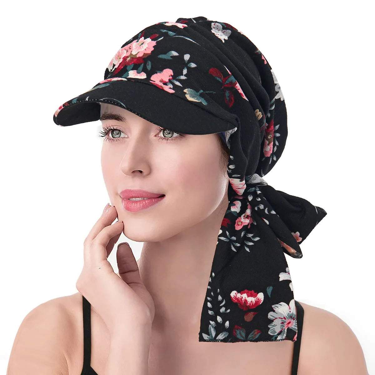 Fashion Print Women Hijab Caps Wrap Hair with Brim Turban Bonnet Breathable Comfortable Ladies Headscarf Hat Hide Hair