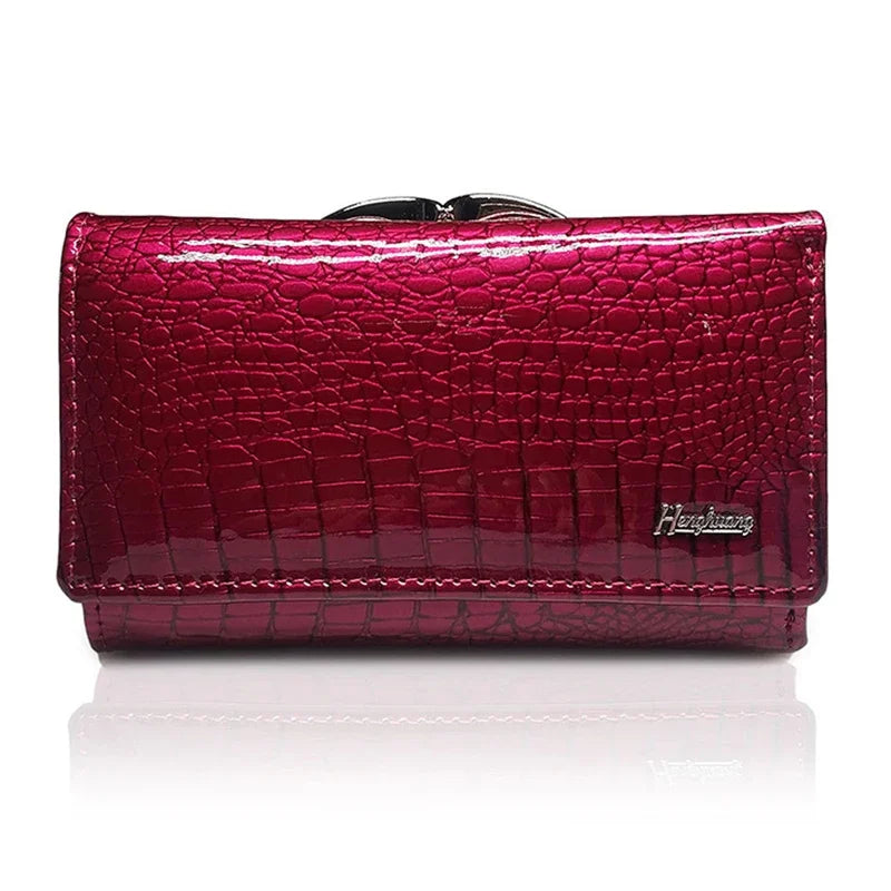 Cartera de piel charol de lujo para mujer Estilo euro-americano Monedero de diseñador Piel de vaca Patrón de cocodrilo Compacta Alta calidad