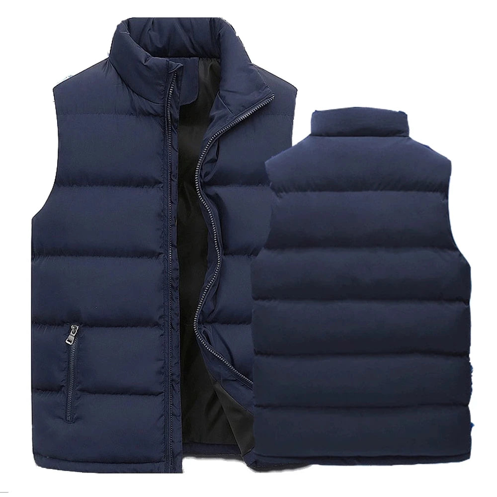 Chaleco de hombre, cálido sin mangas, chaquetas de invierno, impermeable, cremallera, abrigo de otoño, cuello alto, informal, chaleco, ropa de marca