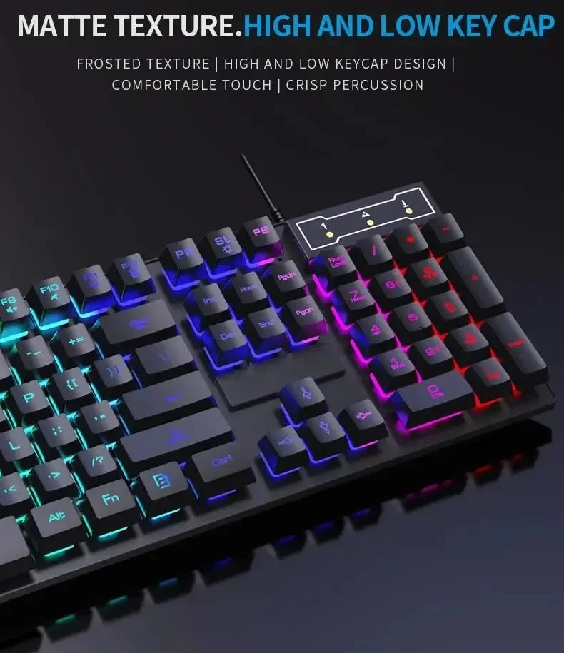 Teclado mecánico retroiluminado de 104 teclas, teclado de juego con cable, teclado luminoso resistente al agua y juego de ratón para PC, portátil, oficina para jugadores
