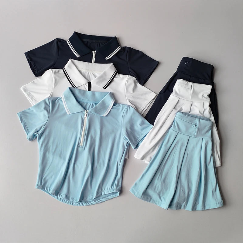 Jupe de tennis pour femmes en été, tenue de yoga, t-shirts à manches courtes, marathon, badminton, golf, jupe de sport, ensemble de fitness