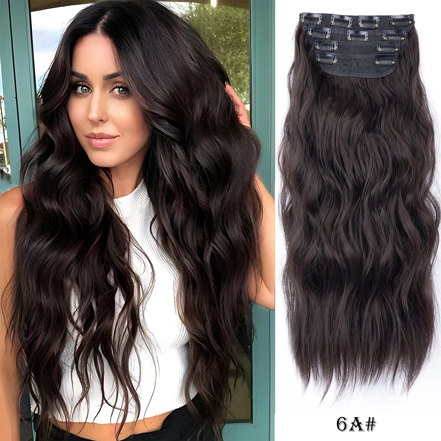 Extensiones de Cabello Ondulado Largo de Clip