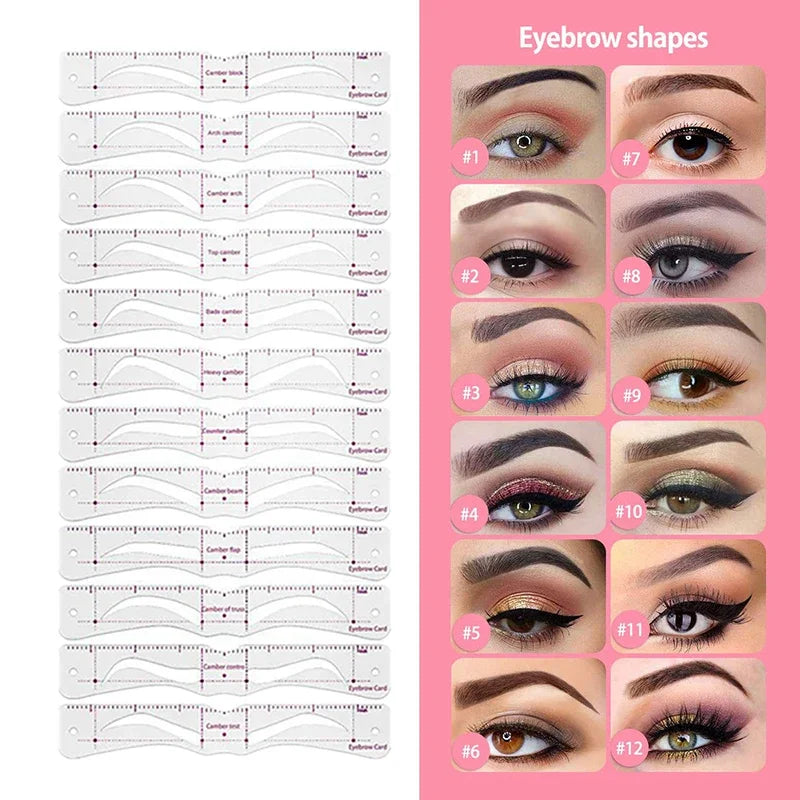 12-Style Reusable Eyebrow Stencil Set