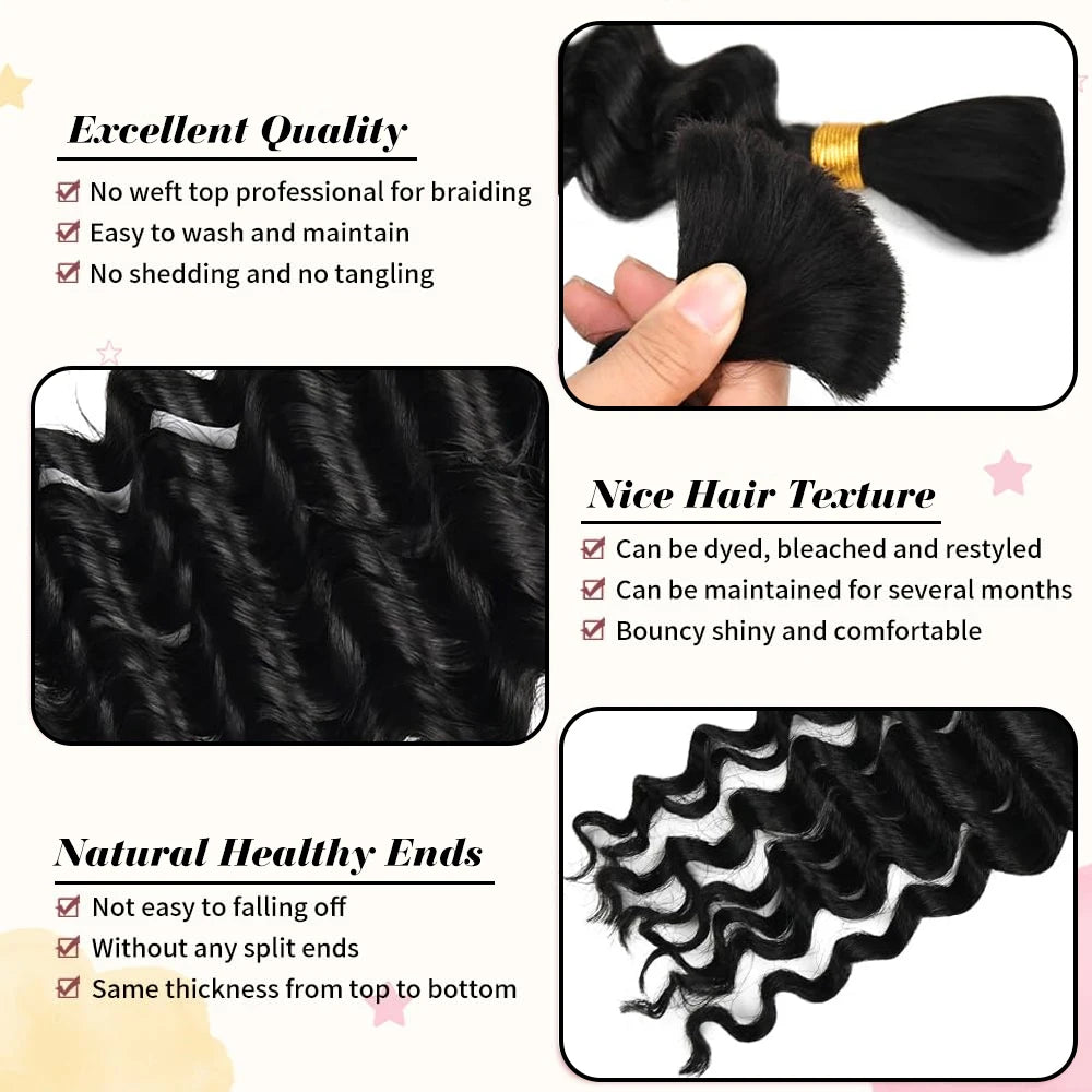 Deep Wave Bulk Human Hair for Braiding No Weft 100g (1 Pack-2 Bundles) Brazilian Virgin Human Hair Braiding Hair For BOHO Braids