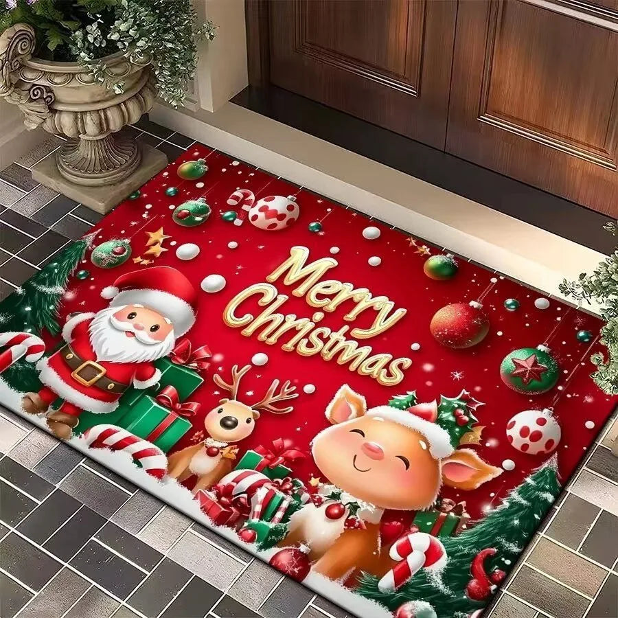 Christmas Tree Santa Claus Elk Christmas Entry Door Floor Mat Festive Decorations Carpet Bathroom Anti-slip Mat Entrance Doormat