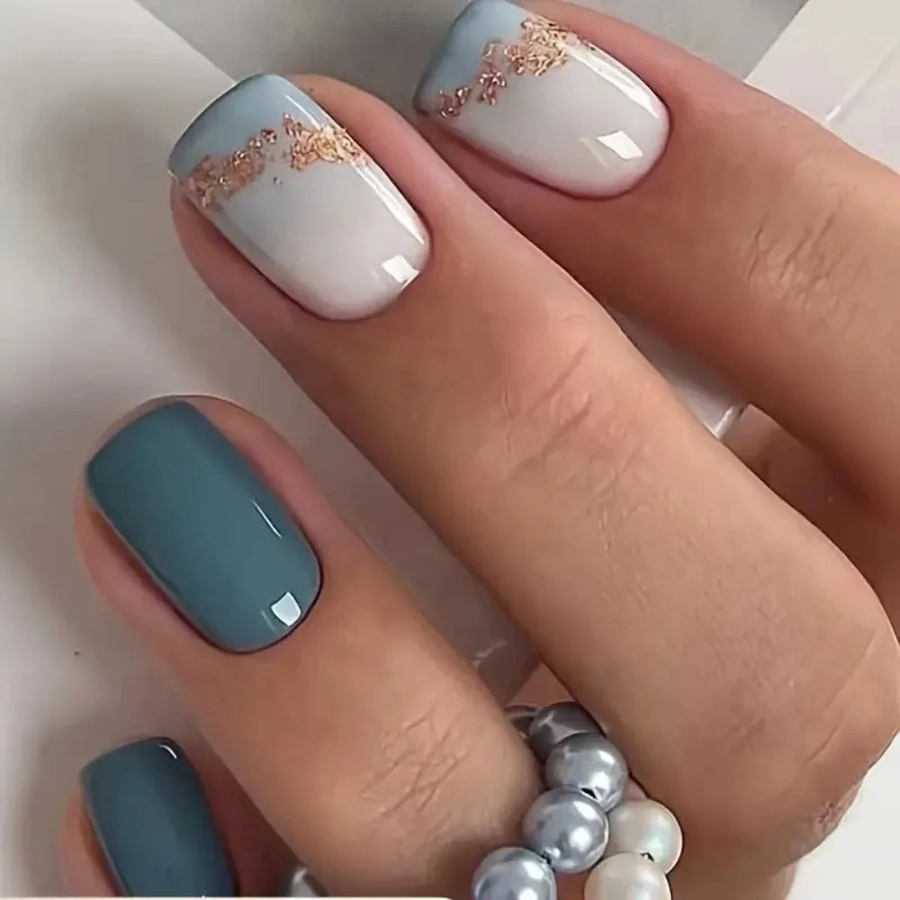 Uñas postizas francesas de cabeza cuadrada, impermeables, manicura usable, color nude degradado, uñas a presión, cubierta completa, puntas de uñas brillantes para mujer