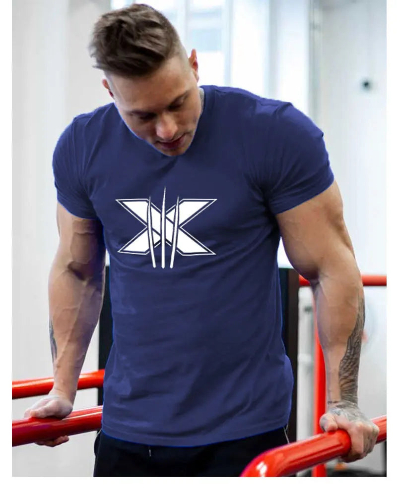 Ropa de gimnasio para hombre, camiseta de manga corta de algodón deportivo, para correr, entrenamiento, ajustada, estampada, sudadera, camisetas casuales